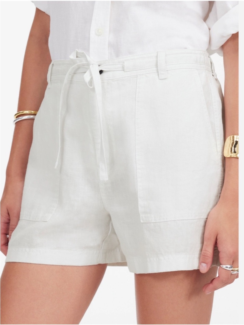 Madewell Pull On Drawstring Shorts 100% Linen White Vacation Resort XL NWT